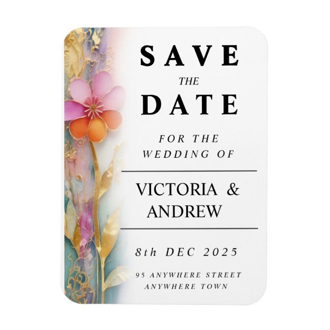 Bold Colourful Floral Save The Date Card Magnet (Vertical)