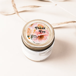 Bold Colourful Floral   Thank You Wedding Favour Classic Round Sticker