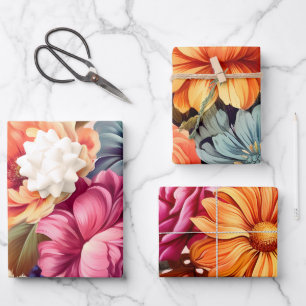 Bold Colourful Floral Vintage Inspired Wrapping Paper Sheet