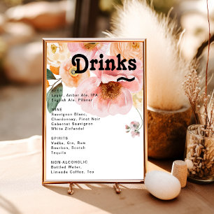 Bold Colourful Floral   Wedding Drinks Menu Sign
