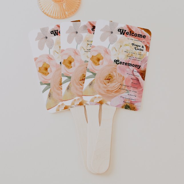 Bold Colourful Floral | Wedding Program Hand Fan (Creator Uploaded)