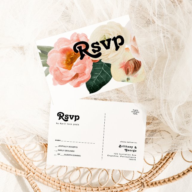 Bold Colourful Floral | Wedding RSVP Postcard (Creator Uploaded)