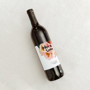Bold Colourful Floral Wedding Wine Label
