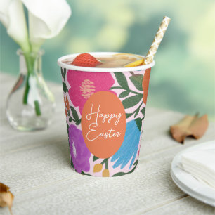Bold Colourful Florals Stylish Easter Orange Egg Paper Cups
