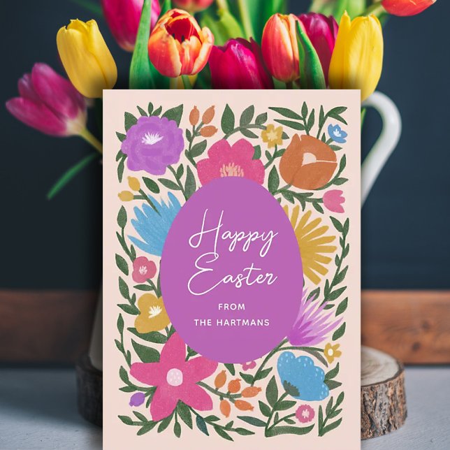 Bold Colourful Florals Stylish Easter | Purple Egg Holiday Card (Creator Uploaded)