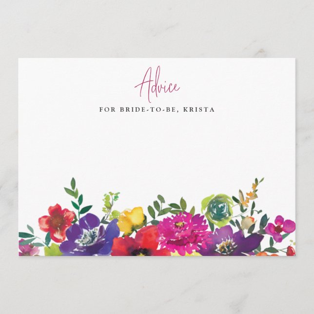 Bold Colourful Flowers Bridal Shower Advice Card (Front)