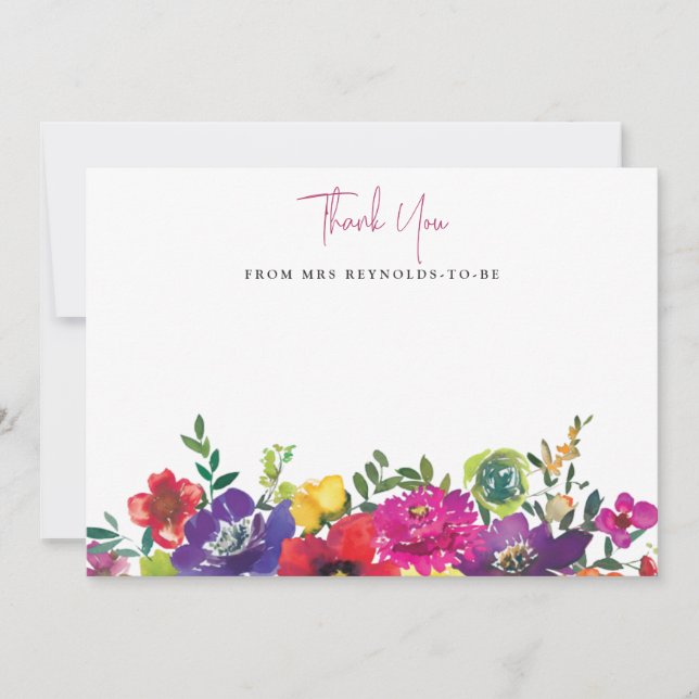 Bold Colourful Flowers Bridal Shower Mrs To Be Thank You Card (Front)