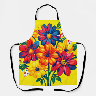 Bold Colourful Flowers Pop Art Bouquet Polka Dot Apron