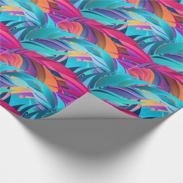 Bold colourful foliage feathers wrapping paper (Corner)