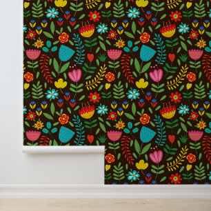 Bold Colourful Fun Flower Pattern Wallpaper