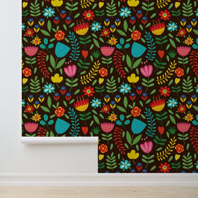 Bold Colourful Fun Flower Pattern Wallpaper (Application)