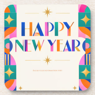 Bold Colourful Happy New Year Greeting Coaster