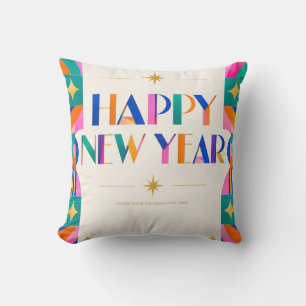 Bold Colourful Happy New Year Greeting  Cushion