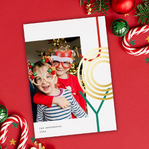 Bold Colourful JOY Holiday Photo Gold Foil Card