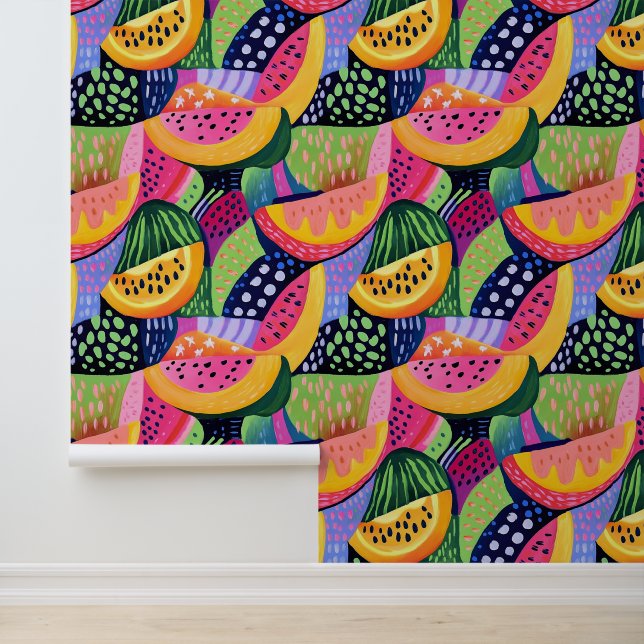 Bold Colourful Melon Summer Fruits Painting Wallpaper (Application)