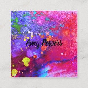 bold colourful modern abstract watercolor splatter square business card