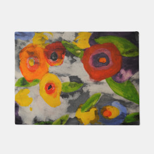 Bold Colourful Modern Night Flowers Doormat