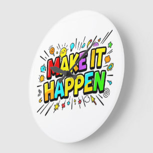 Bold colourful motivational quote large clock