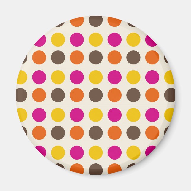 Bold Colourful Orange Pink Yellow Brown Polka Dots Magnet (Front)