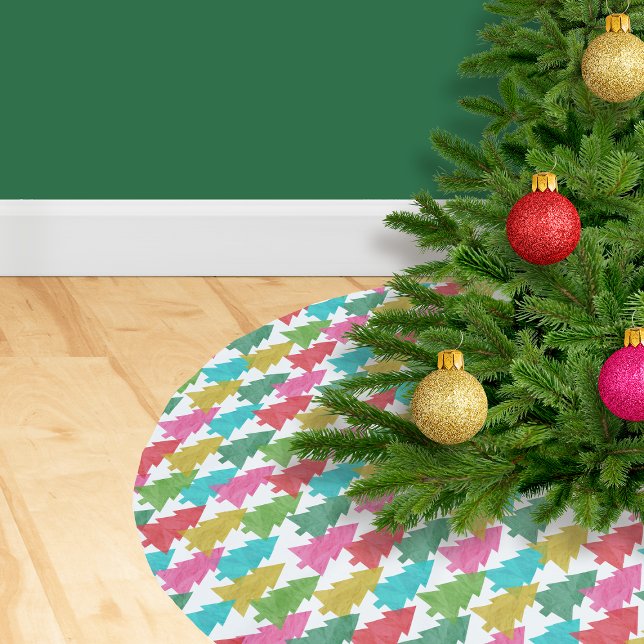 Bold Colourful Paper Christmas Trees Brushed Polyester Tree Skirt (Creator Uploaded)