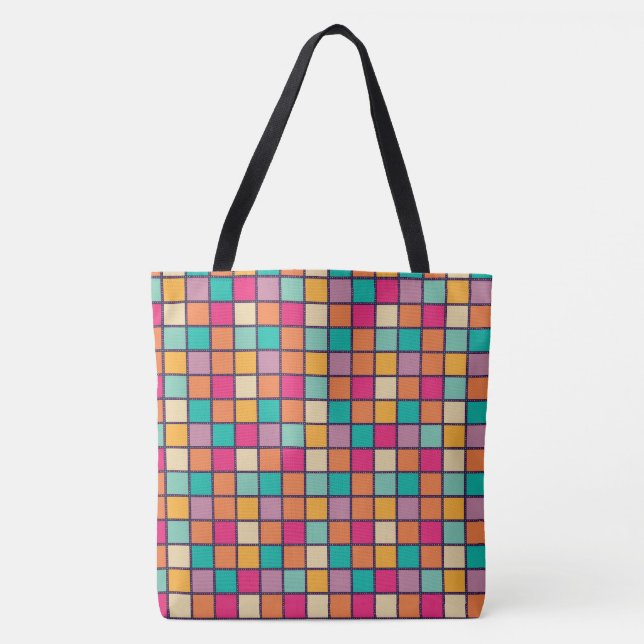 Bold Colourful Patchwork Tote Bag (Front)