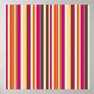 Bold Colourful Pink Orange Brown Stripes Pattern Poster
