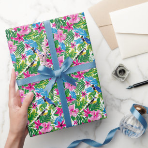 Bold Colourful Pink Tropical Christmas Holiday Wrapping Paper