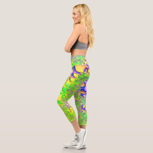 Bold Colourful Psychedelic Funky Acid Trip Fractal Capri Leggings
