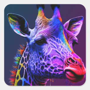 Bold Colourful Rainbow Giraffe Cute Zoo Animal Square Sticker