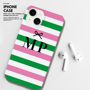 Bold Colourful Simple Pink and Green Bow Monogram Case-Mate iPhone 14 Case