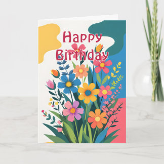 Bold colourful Spring Flowers Birthday Card