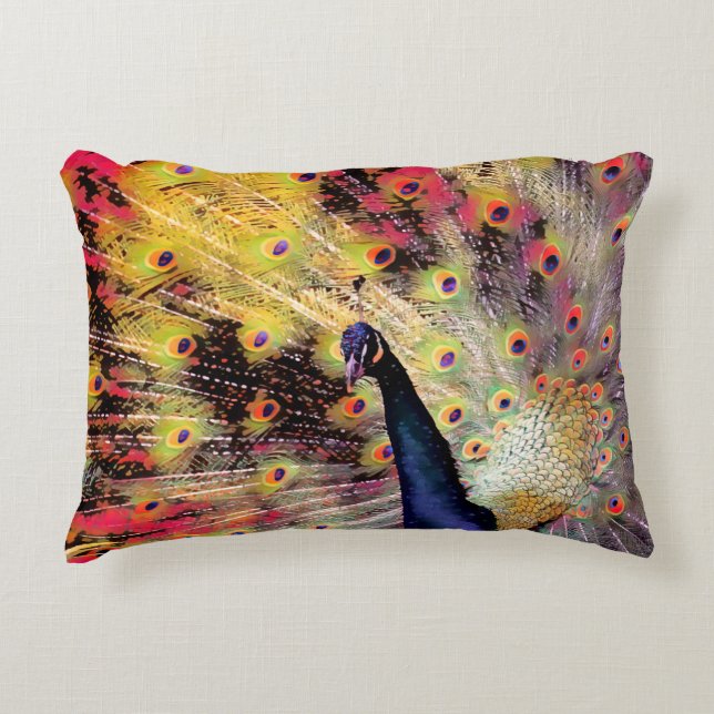 Bold Colourful Stylish Modern Peacock Artwork Decorative Cushion (Front)
