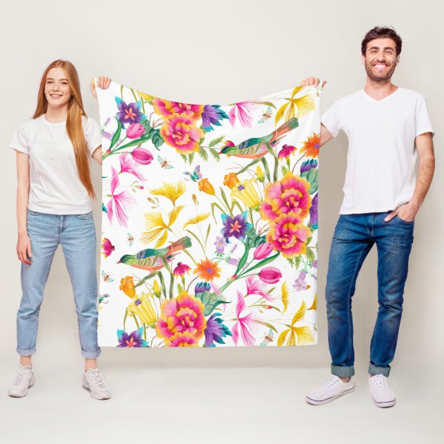 Bold Colourful Summer Print Fleece Blanket (In Situ)