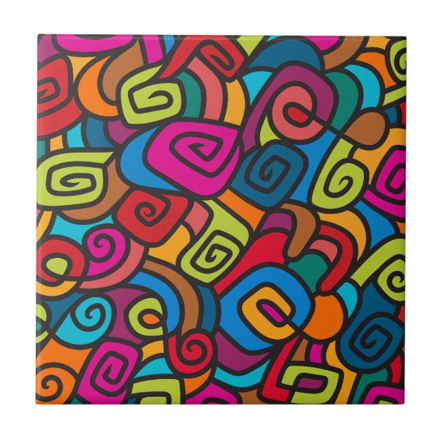 Bold Colourful Swirly Design Tile (Front)