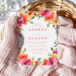Bold Colourful Vibrant Spring Summer Floral Weddin Invitation