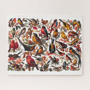 Bold Colourful Vintage Bird Collage Jigsaw Puzzle