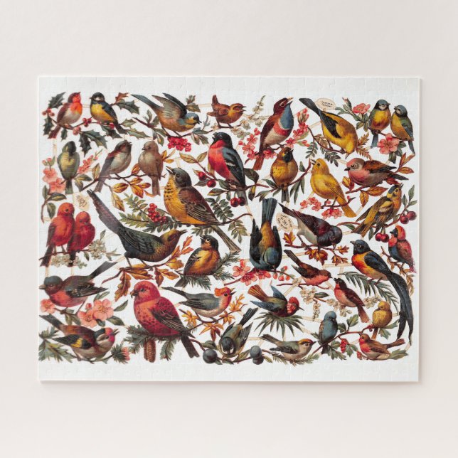 Bold Colourful Vintage Bird Collage Jigsaw Puzzle (Horizontal)