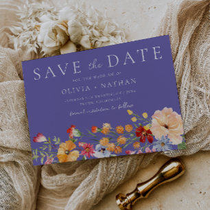 Bold Colourful Watercolor Wildflower Purple Weddin Save The Date