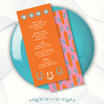 Bold Colourful Western Cowboy wedding Menu<br><div class="desc">Western cowboy dinner menu with a mod retro vibe. Bold Colours of pink, blue, orange and creamy white. Perfect for a Country Western Wedding, bridal shower brunch, engagement party, birthday party or change the wording to a baby shower, graduation, retirement or graduation party. To make more changes go to Personalise...</div>