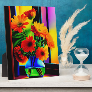 Bold Colours Artistic Floral Bouquet Tabletop Plaque