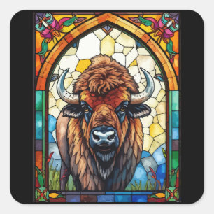 Bold Colours Bison Buffalo Cottagecore Rustic Prin Square Sticker