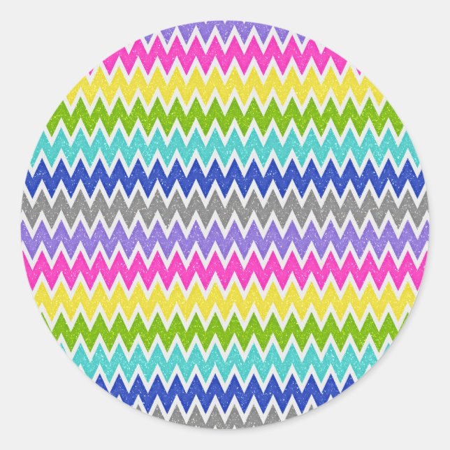 Bold Colours Glitter Like Chevron Pattern Classic Round Sticker (Front)