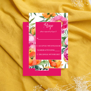 Bold colours pink orange peonies elegant RSVP Enclosure Card