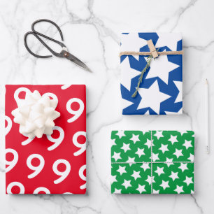 Bold Colours Stars - Custum Age Kids Birthday Wrapping Paper Sheet