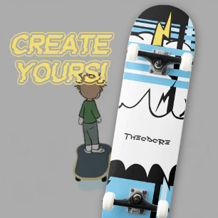 Bold Comic Cloud Lightning Pop Art Skateboard