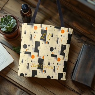 Bold Contrast Abstract – Black, White, Orange Tote Bag