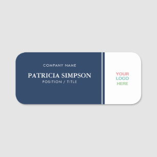 Bold Contrast Dark Blue & White: Timeless Elegance Name Tag