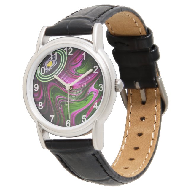 Bold Contrast: Magenta and Green Lawn Bowl Watch (Angled)