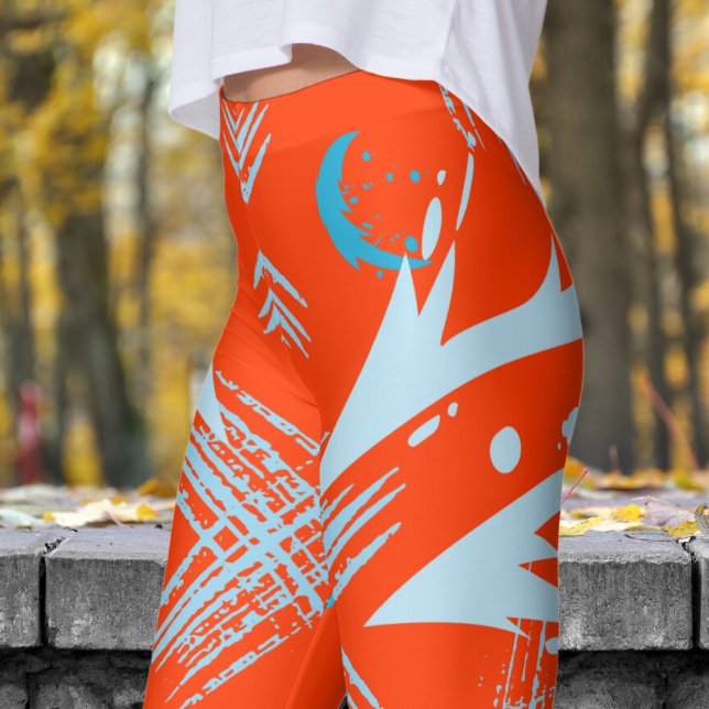 Bold Coquelicot Orange Dragon Slash Pattern Leggings (Dragon Slash on Coquelicot Orange Leggings)