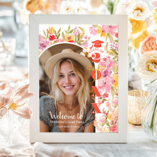 Bold Coquette Wildflower Graduation Photo Poster